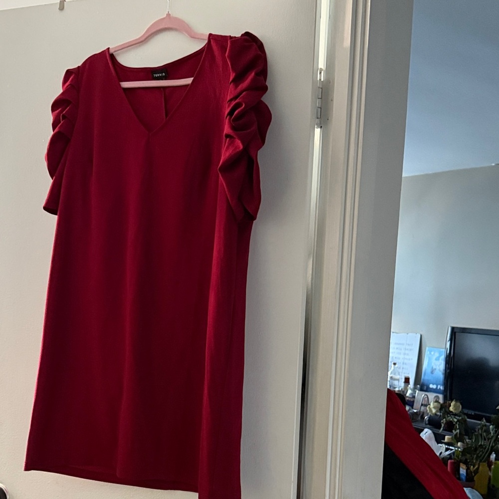 Torrid Red Dresses with Ruffle Sleeves